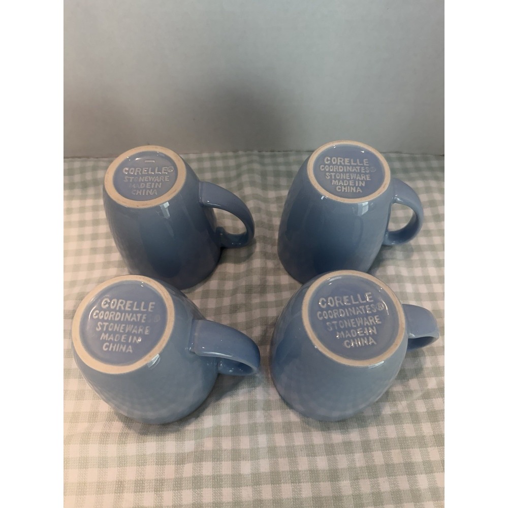 Correlle Light Blue Stoneware Coffee Mugs 4" 10oz Set of 4 - Picture 3 of 4